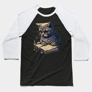 Book Worm Cat Baseball T-Shirt